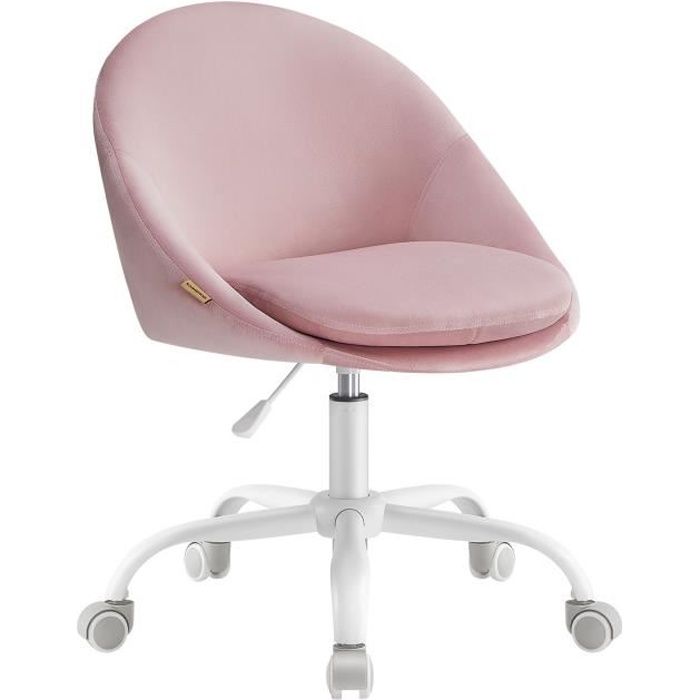 Chaise de Bureau Siège Confort Rembourrage en Mousse Réglable en Hauteur Tissu Velours Respirant Rose Bonbon