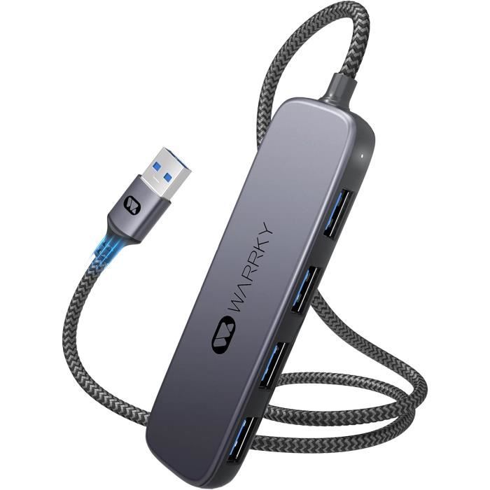 Hub USB, WARRKY 4 Ports USB 3.0 [Superspeed, 90cm, Boîtier en Aluminium,  Nylon Tressé] Ultra Fin Port USB Multiple pour PC, [203] - Cdiscount  Informatique