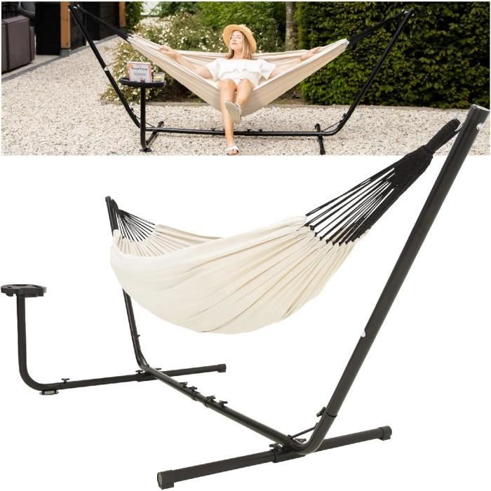 Hamac suspendu extérieur en coton TRAHOO - 280 x 150cm - Rouge - Bois massif - 2 personnes