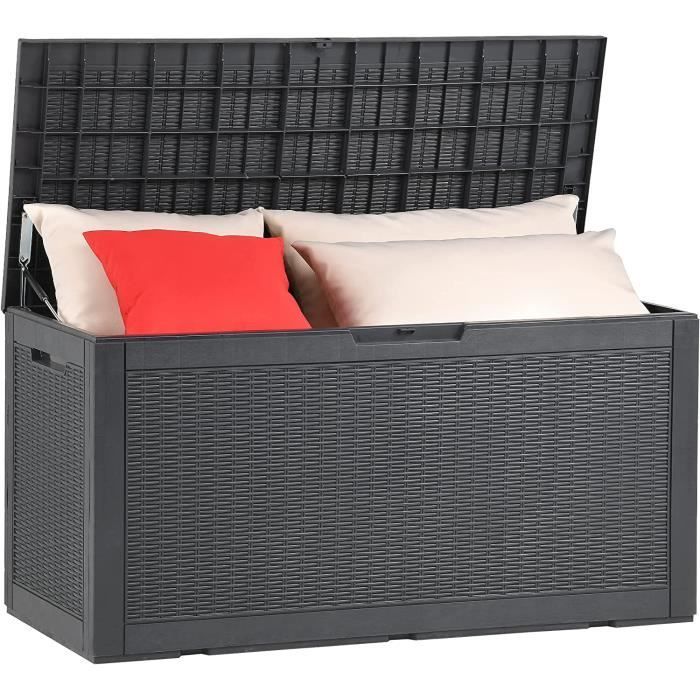 Coffre De Jardin 400L GOPLUS Marron - Boîte Rangement Extérieur Verrouillable Pour Patio, Piscine & Terrasse 128x64x64 Cm