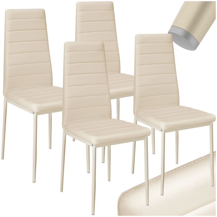 Tectake lot de 4 chaises avec surpiq&ucirc;re - beige 401847
