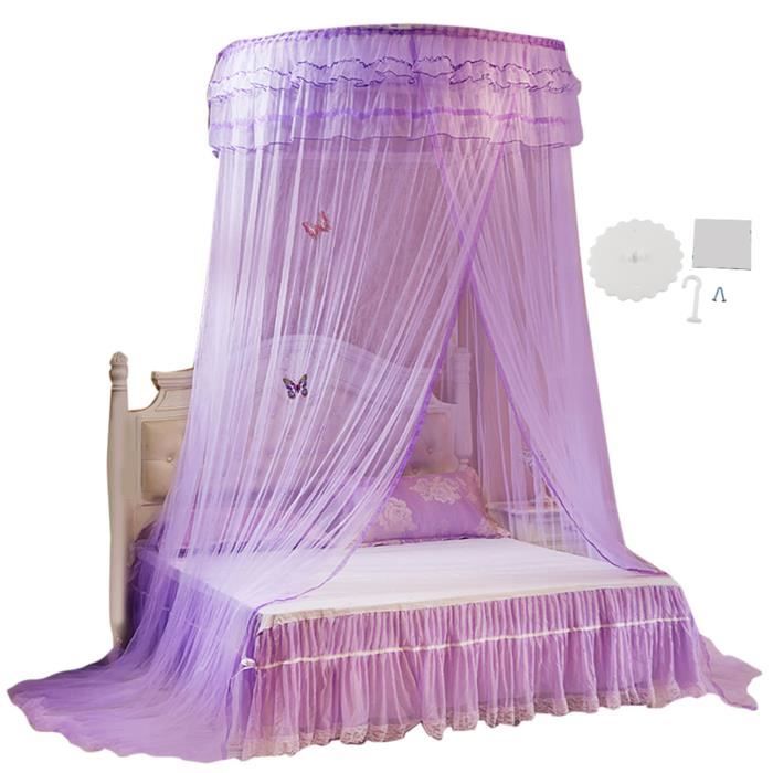 Moustiquaire De Lit Baldaquin Sans Cadre En Dentelle Blanche - Reine/Double - Protection Romantique Contre Moustiques, Lumière Et Poussière