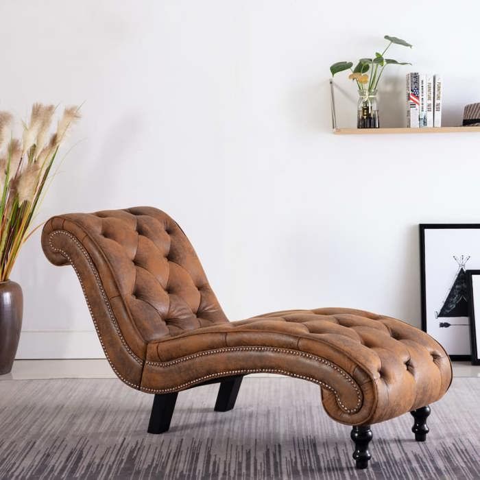 vidaXL Chaise longue Marron Similicuir daim 248607