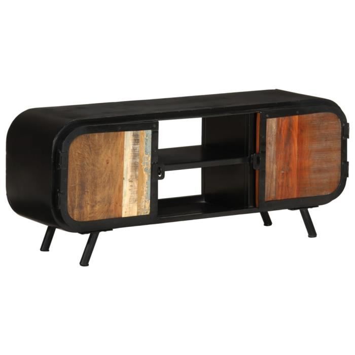 Meuble TV en bois de récupération massif - VINGVO - 110x30x45 cm - Marron - Salon