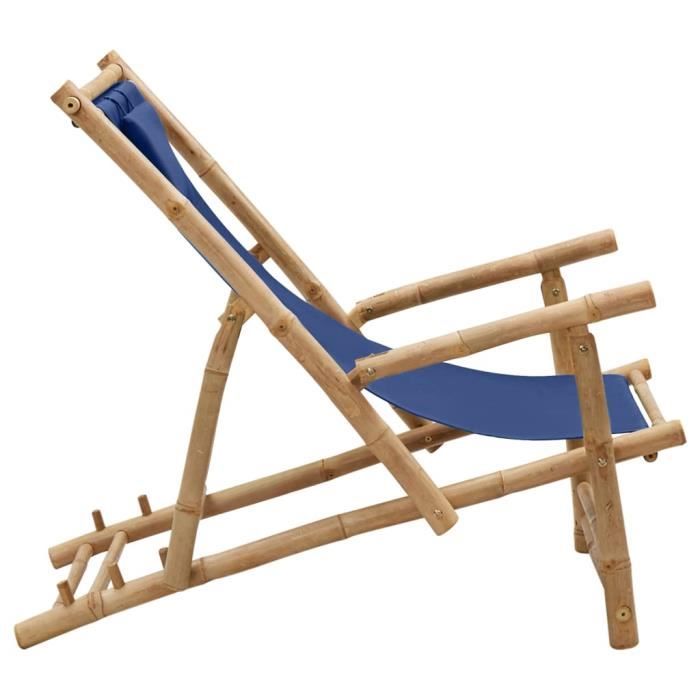 fhe - chaises de jardin - chaise de terrasse bambou et toile bleu marine - haute qualite - dx0186
