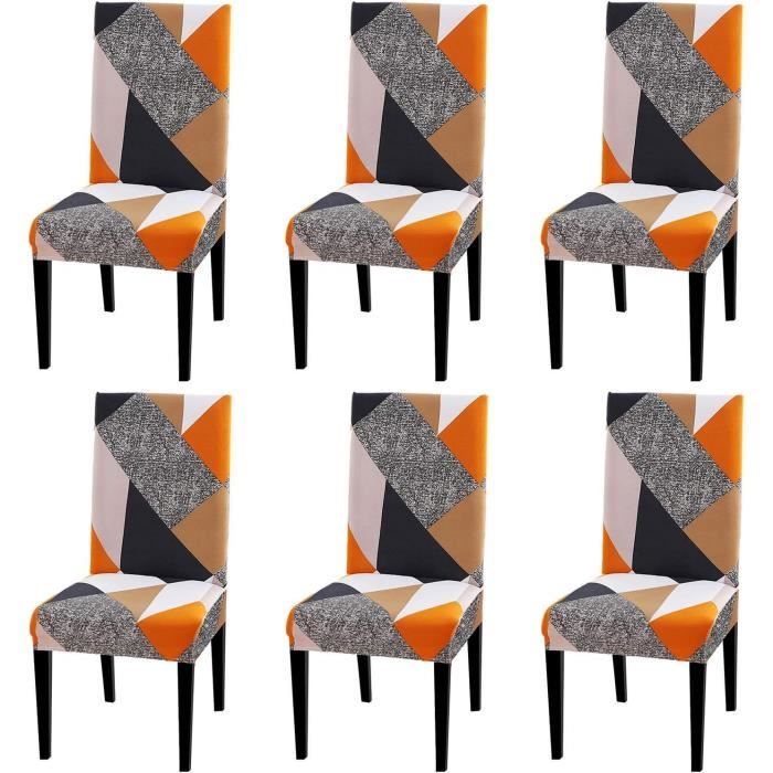 Housse de Chaise Extensible 6 Pièces Housse de Salle à Manger Amovible Lavable Housse de Chaise Cube magique