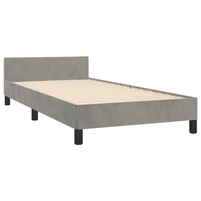Cadre de lit - ZERONE - Gris clair - 90x190 cm - Velours