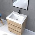 Meuble salle de bain 60 x 80 - Finition chene naturel + vasque blanche + miroir - TIMBER 60 - Pack15-1