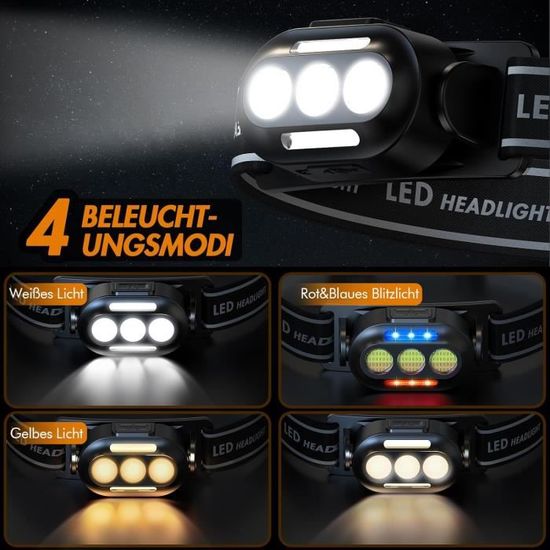 Mini-lampe frontale LED rechargeable par USB-C jusqu'à 1100 lumens