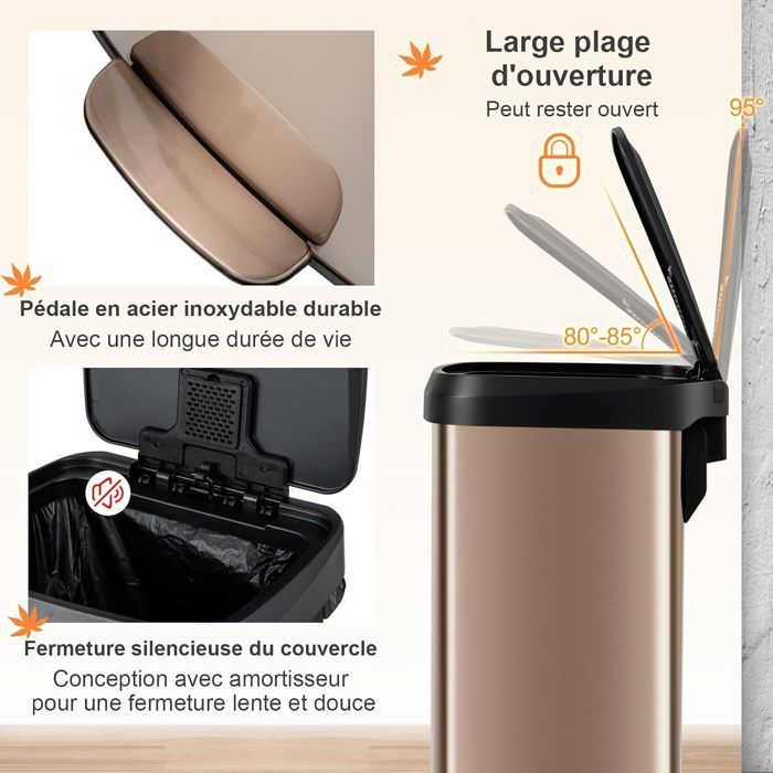 Poubelle De Cuisine 50L Avec Pédale - Acier Inoxydable, Fermeture Douce - Livrée Avec 20 Sacs