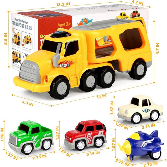 Jouets pour Garçon Tout-Petit de 3 4 5 6 7 Ans, Jouet Camion Porte-Voitures Semi-Chantier de 21 Pouces avec Excavatrice et Camion-Benne, Jouets à Friction avec Lumières et Sons, Naissance