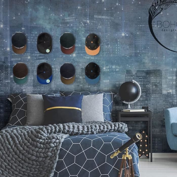 Lot De 12 Crochets à Chapeaux Adhésifs Muraux - Porte-Casquettes Invisible (Noir/Blanc)