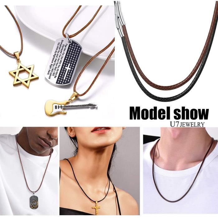 Collier 46 Cm Avec Pendentif Ancre Love - 23x19 Mm - Noir - Neuf Sans Emballage