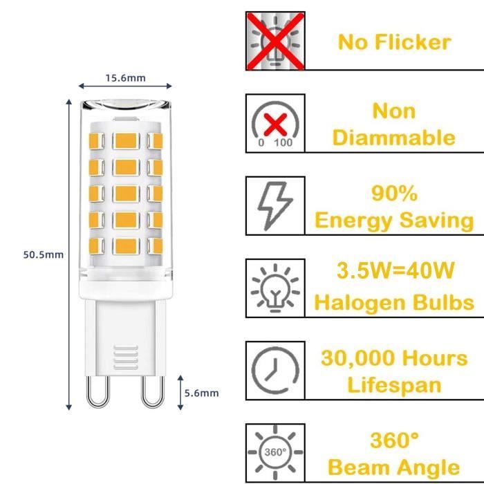Lot de 6 Ampoules LED G9 3.5W 40W Équivalent BLEOSAN Blanc Froid