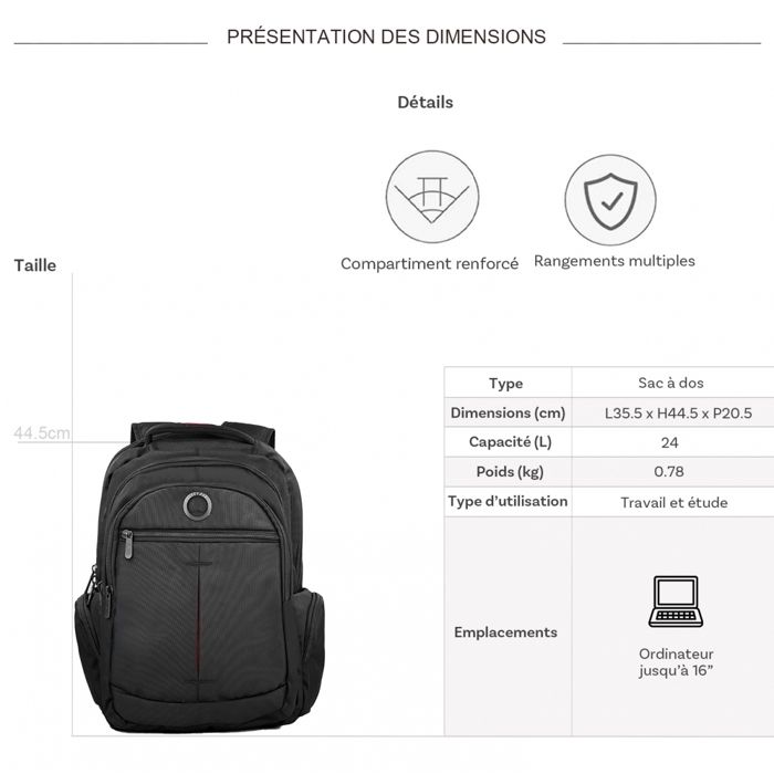 Sac à dos Delsey Paris 47.5x32.5x17.5cm 21.39L ELEMENT 0201 GRIS NOIR pas cher