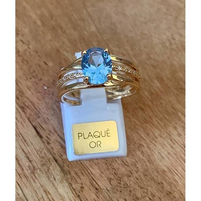 Bague Plaqué Or Avec Oxyde De Zirconium - Taille Ajustable Du 48 Au 68, Neuve Avec étiquettes, Pour Femme