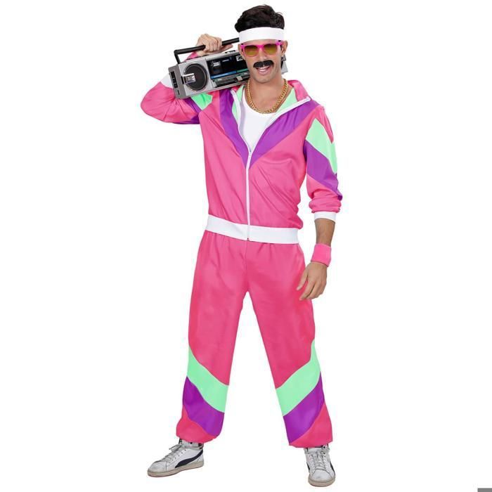 Outfi Déguisement Année 80 Femme Homme, Costume Survêtemen Années 80 90 Accessoire Jogging Tenue Bad Taste Rétro Disco Survêtement TenueVeste Pantalon Sport Carnaval Halloween Cosplay Party Couple