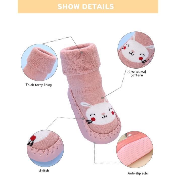 FainFun Chaussettes Bébé Antidérapantes Patounettes, 2 Paires Chausson  Chaussette Enfant Anti Dérapant avec Caoutchouc, Chaussettes Hiver Chaudes Bebe  Antidérapante pour Fille et Garçon : : Mode