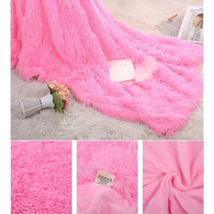 Plaid en Fausse Fourrure Rose Chaud