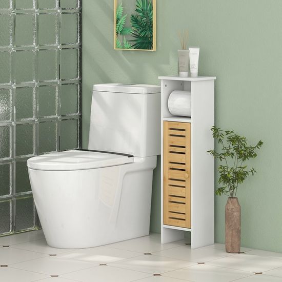HOMCOM Colonne De Salle De Bain, Meuble De Salle De Bain, Avec 2 étagères Ouvertes, 2 Placards à