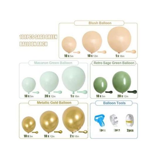 Arche Ballon Anniversaire Kit, Vert Blanc et or Ballon Guirlande,103  Ballons Latex Vert Sauge Blanc Or Ballons Dorés Métalliques pour Bapteme  Baby