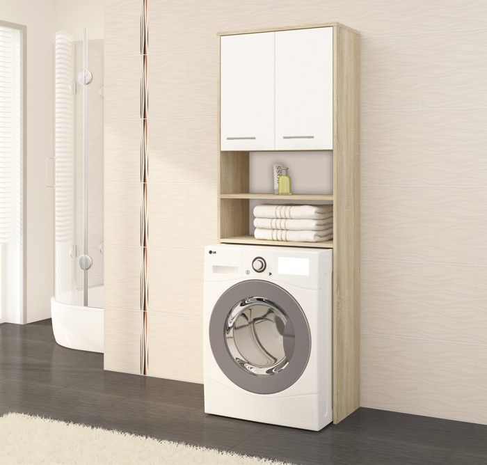 Meuble De Rangement Pour Machine à Laver Et Toilettes – 182x65x24 Cm – Blanc – Avec étagères Réglables – Salle De Bain/buanderie - 2