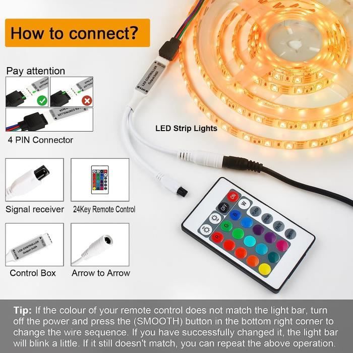 Telecommande LED 5V-24V Controleur LED RGB 24 touches pour Ruban LED RGB  5050 3528 avec telecommande controler Mini LED (Y) - Cdiscount Maison