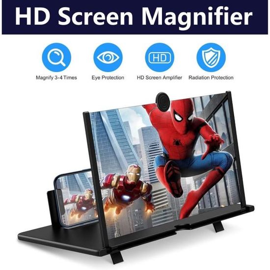 JUYUANDE Agrandisseur ecran Telephone 16 Pouces, 3D HD Loupe pour Regarder des vidéos de Films, Pliable Agrandisseur ecran pour Alle Smartphone (Noir