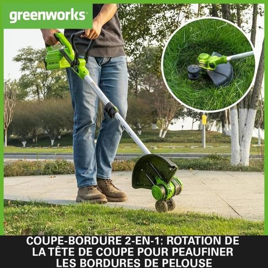 Greenworks G40LT33K2 Coupe Bordure Sans Fil avec Roue pour Petits et Moyens Jardins, Largeur