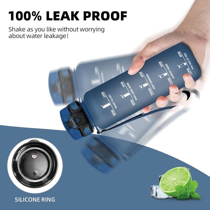 Grsta Gourde Sport 1 Litre, Anti Fuite Gourdes Avec Filtre, Gourde Graduée Pour 1 Journee, Verrou De Sécurité, Bouteille Motivation Avec Marqueur De Temps Pour Voyages, Camping, Cyclisme