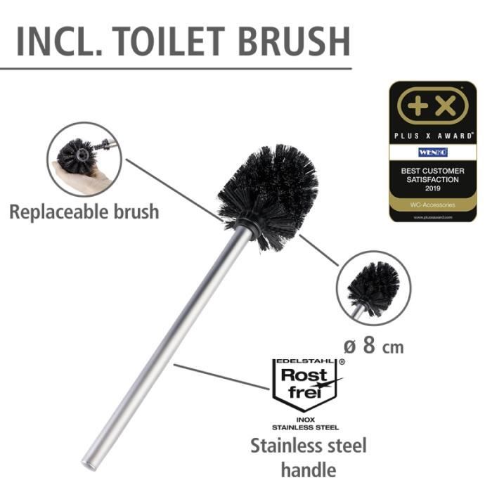 WENKO Combiné WC Rivalta 3-en-1 - Brosse WC, Dérouleur Papier Et Stockage, Acier Inox Et Verre Trempé, Blanc