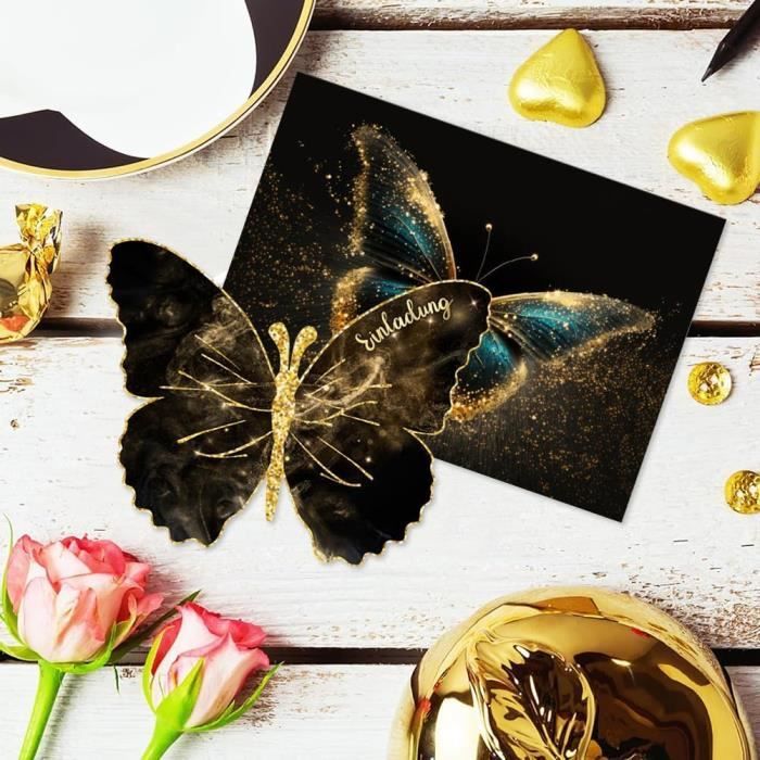 12 Cartes D'invitation Papillon + 12 Enveloppes + 40 Autocollants - Kit Complet Pour Fête D'anniversaire à Thème