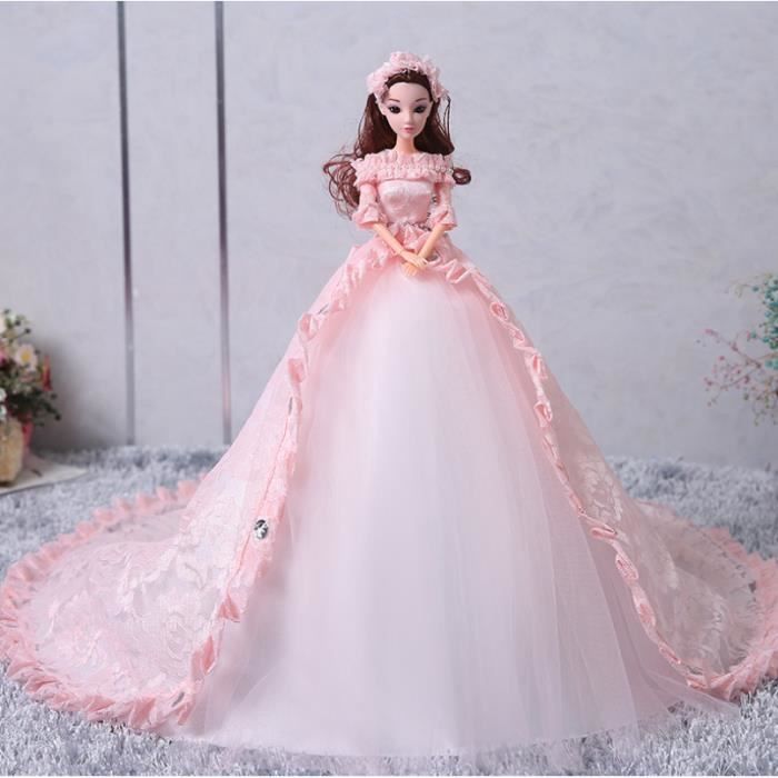 Robe de mariée en dentelle rose pour poupée Barbie, accessoires de