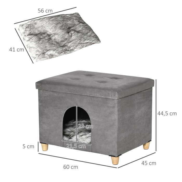 PawHut - Maison pour chat - MDF - 60x45x44.5cm - Gris