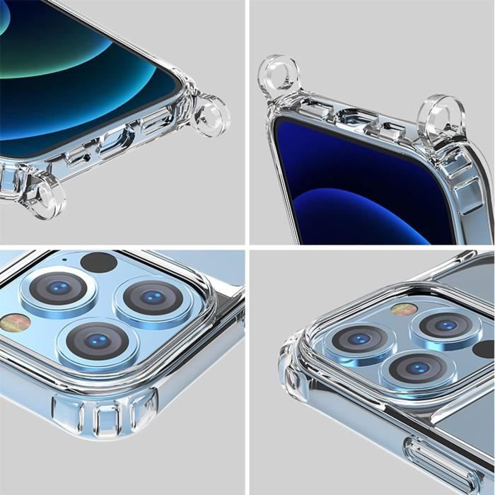 Coque TPU Souple Avec Cordon Pour IPhone 14/13/12 Pro Max - Anti-choc, Transparente