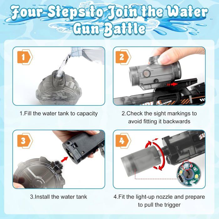 Guns D'Eau Électriques À Longue Portée Avec Lumière : Idéal Pour L'Été Guns D'Eau Électriques À Longue Portée Avec Lumière : Idéal Pour L'Été