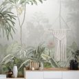 Papier peint panoramique intissé Brume tropicale d'un matin dans la Jungle 300 x 280cm Vert, Gris-0