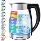 NSGMXT Bouilloire électrique en verre borosilicate 2L 2200W, indicateur LED multicolore, température sélectionnable, affichage numérique
