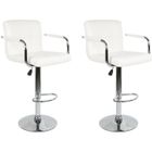 Lot de 2 Tabourets de Bar en Similicuir - JEOBEST - Blanc - Réglables en Hauteur - Avec Accoudoirs - Stables