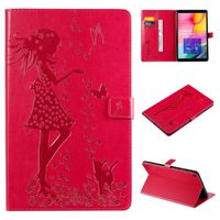 Gaufrage Coque Samsung Galaxy Tab A 10.1 2019 SM-T510, Tab A 10.1 2019 Housse Tablette Protection, avec Support PU Cuir Etui - Rouge