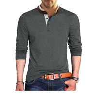 T-Shirt Homme INSFITY Manches Longues Slim Fit Elegant Couleur Unie Pour Automne Hiver - Taille US - Gris