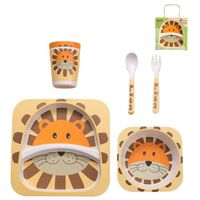 5 Pièces Ensemble de vaisselle pour bébé en fibre de bambou, assiette divisée pour enfants en Bambou naturelle, Lion