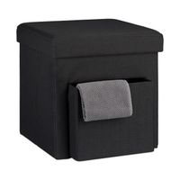 Relaxdays Tabouret de rangement pliant en lin couvercle compartiment pouf cube pour le salon HxlxP: 38 x 38 x 38 cm, gris -