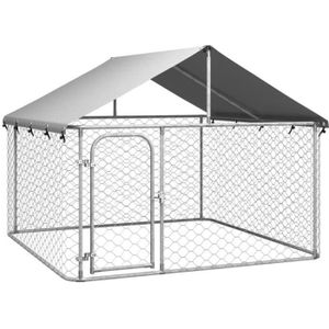 ENCLOS - CHENIL 45488|HOME* - JOLI Argent Chenil d'extérieur avec toit pour chiens 200x200x150cm ,Polyvalente & Haut qualité ,200 x 200 x 150 cm