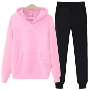 Ensemble de vêtements Sportswear,Femmes ensembles femme pulls & pantalons 2 pièces surdimensionné solide chaud pull à capuche sweat - Type Light Pink