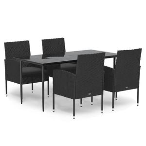 Ensemble table et chaise de jardin Mobilier de jardin en Résine tressée, Meubles à dîner d'extérieur 4xchaise avec table, Couleur noir U192