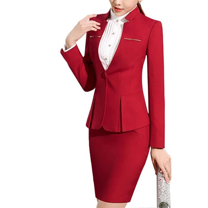 Costume Femme Marque Luxe Veste Jupe de costume ENSEMBLE slim - Rouge Rouge  - Cdiscount Prêt-à-Porter