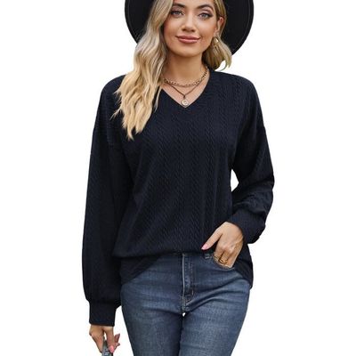 Élégant Pull à Col En V Pour Femme - Manches Bouffantes - Pull En