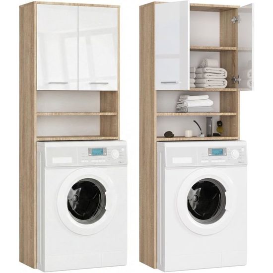 Armoire pour machine à laver 64x30x180cm - Meuble SDB- Meuble de ...