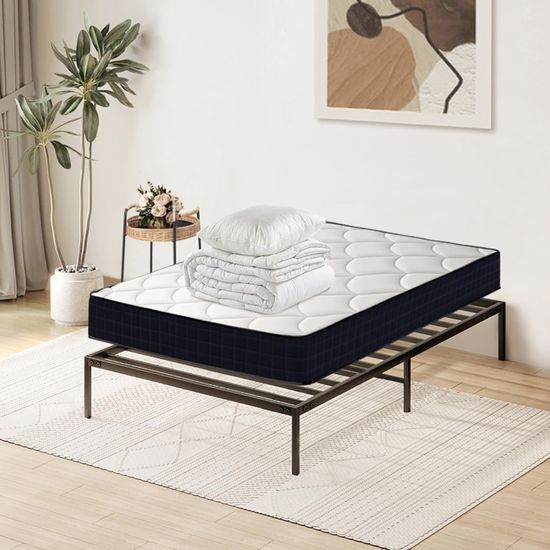 Ensemble Lit 90x190cm Avec Matelas Mousse - Sommier Et Matelas 16cm D'Épaisseur